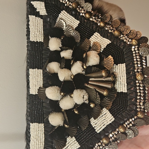 Anthropologie Ibban Calf Hair Leather Black and White Beaded Women's Purse.‎ - Picture 4 of 15